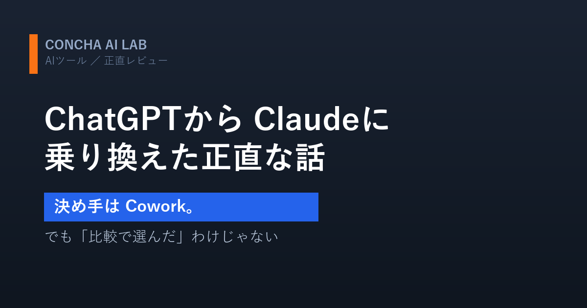 ChatGPTからClaudeに乗り換えた話のアイキャッチ。決め手はCowork。